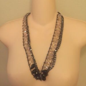 Talbots crystal black gray Statement Necklace NWT